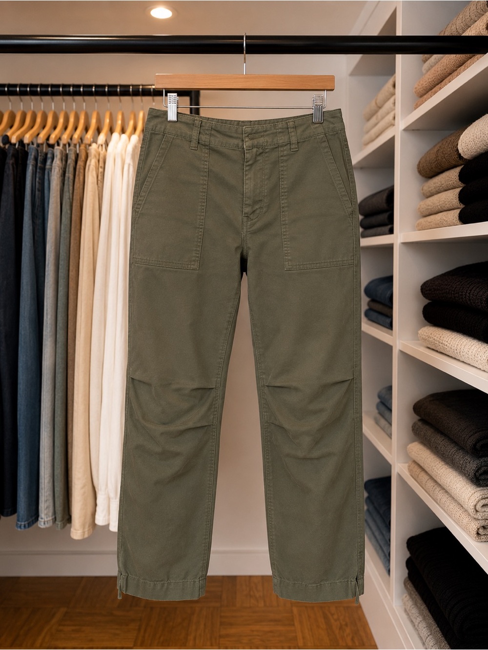 Nili Lotan Olive Utility Pants XS | Military Green Straight Leg Pants